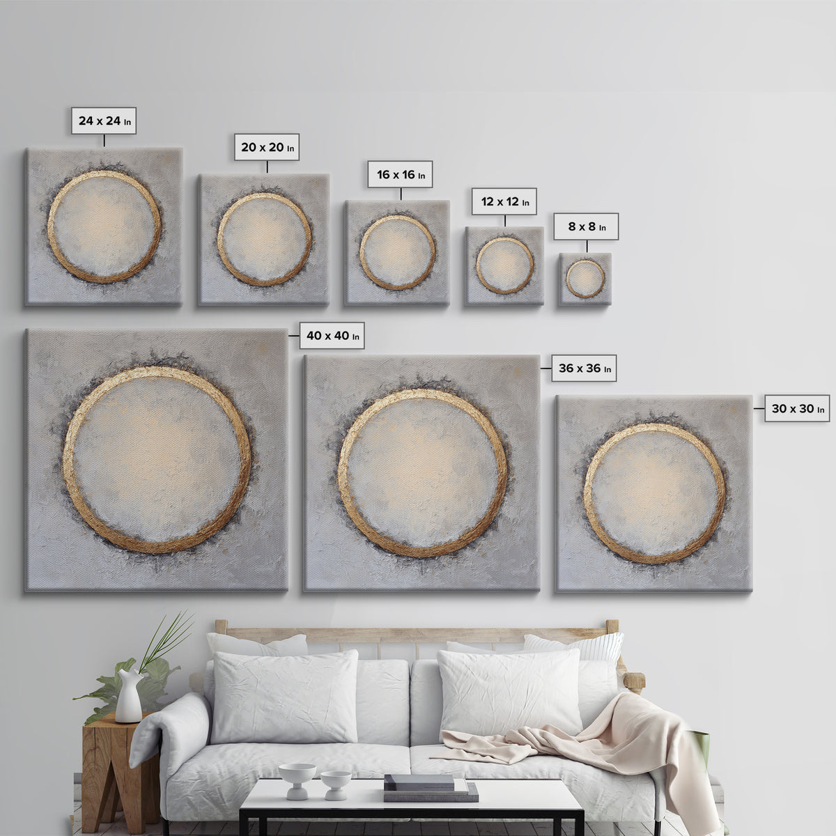 Gold Circle and Line Composition for Clarity Framed Canvas Print, Office Art, Office Decor, Abstract Art, Focus, OFF-1x1-56