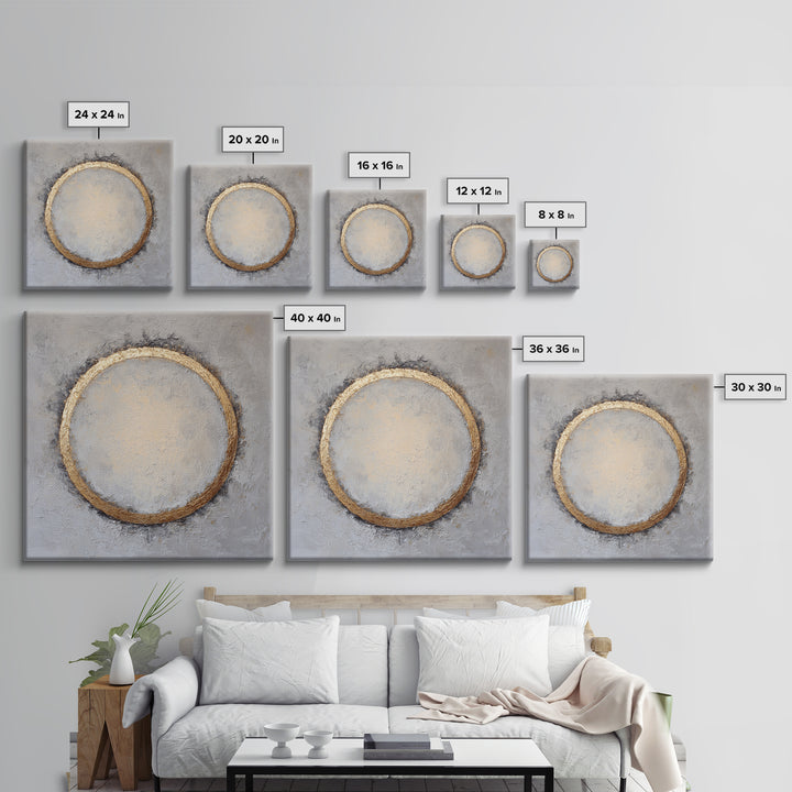 Gold Circle and Line Composition for Clarity Framed Canvas Print, Office Art, Office Decor, Abstract Art, Focus, OFF-1x1-56