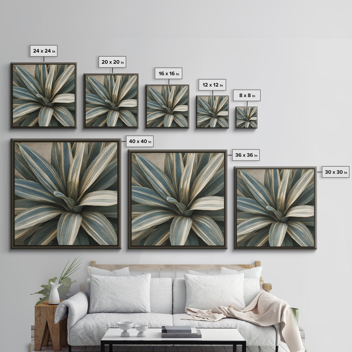 Desk Plant Botanical Closeup Framed Canvas Print, Office Art, Ai Art, Office Decor, Watercolor Art, Focus, Trendy Wall Art, OFF-1x1-64