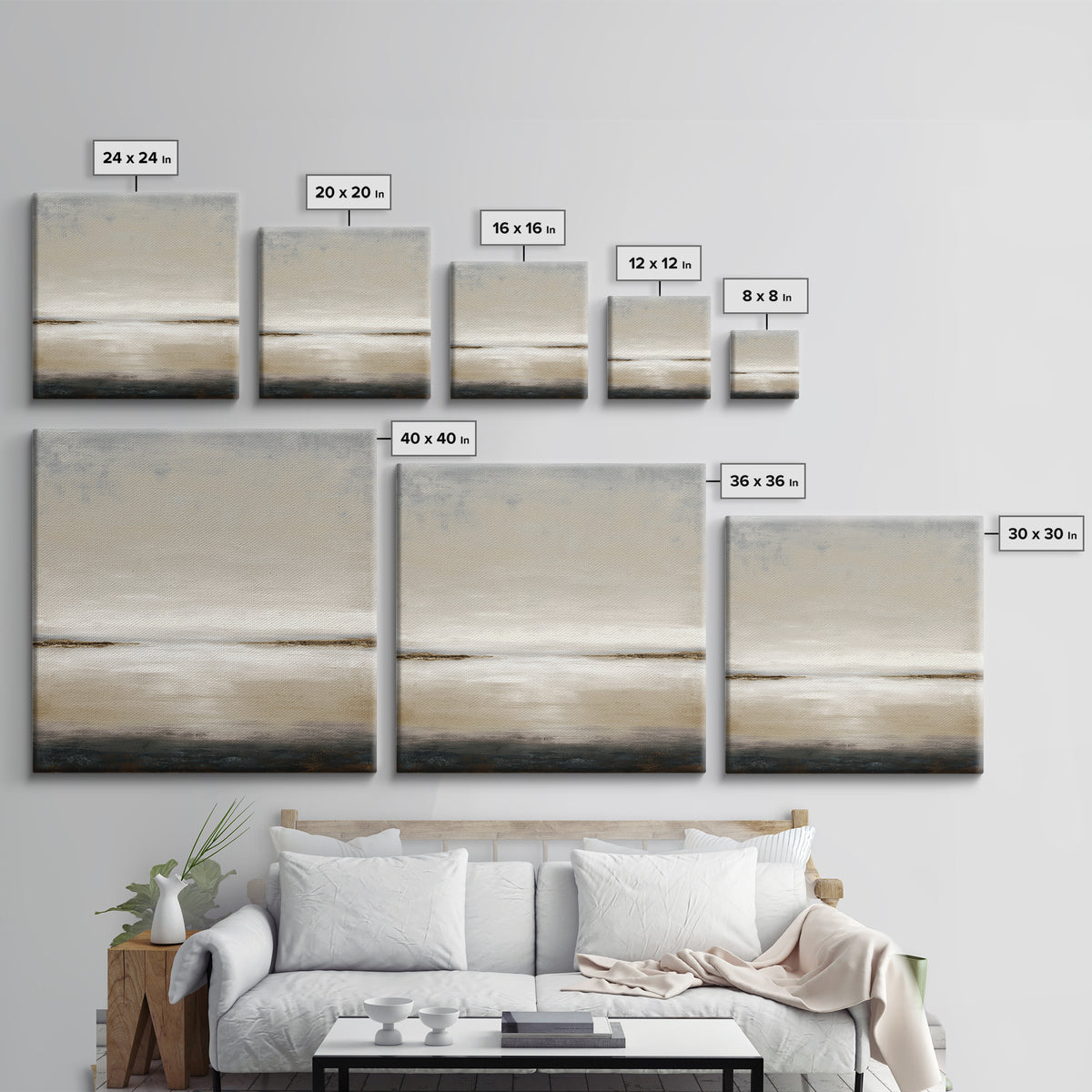 Dignified Neutral Landscape Framed Canvas Print, Office Art, Digital Wall Art, Office Decor, Oil Painting, Focus, OFF-1x1-7