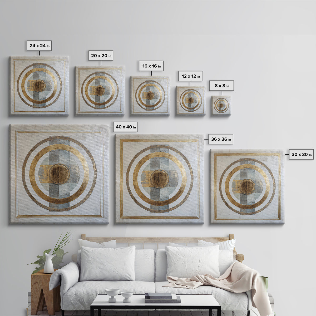 Gold Circle and Line Composition for Clarity Framed Canvas Print, Office Art, Printable Wall Art, Office Decor, Fine Art, Focus, OFF-1x1-8