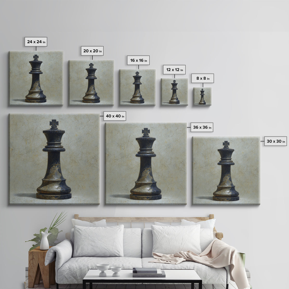 Minimal Chess Piece Still Life Canvas Print, Office Art, Boho Decor, Office Decor, Fine Art, Focus, Digital Art, Pet Portrait, OFF-1x1-85