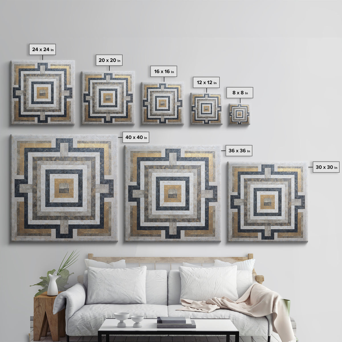 Geometric Labyrinth Pattern Canvas Print, Office Art, Downloadable Prints, Office Decor, Fine Art, Focus, Textured Painting, OFF-1x1-90
