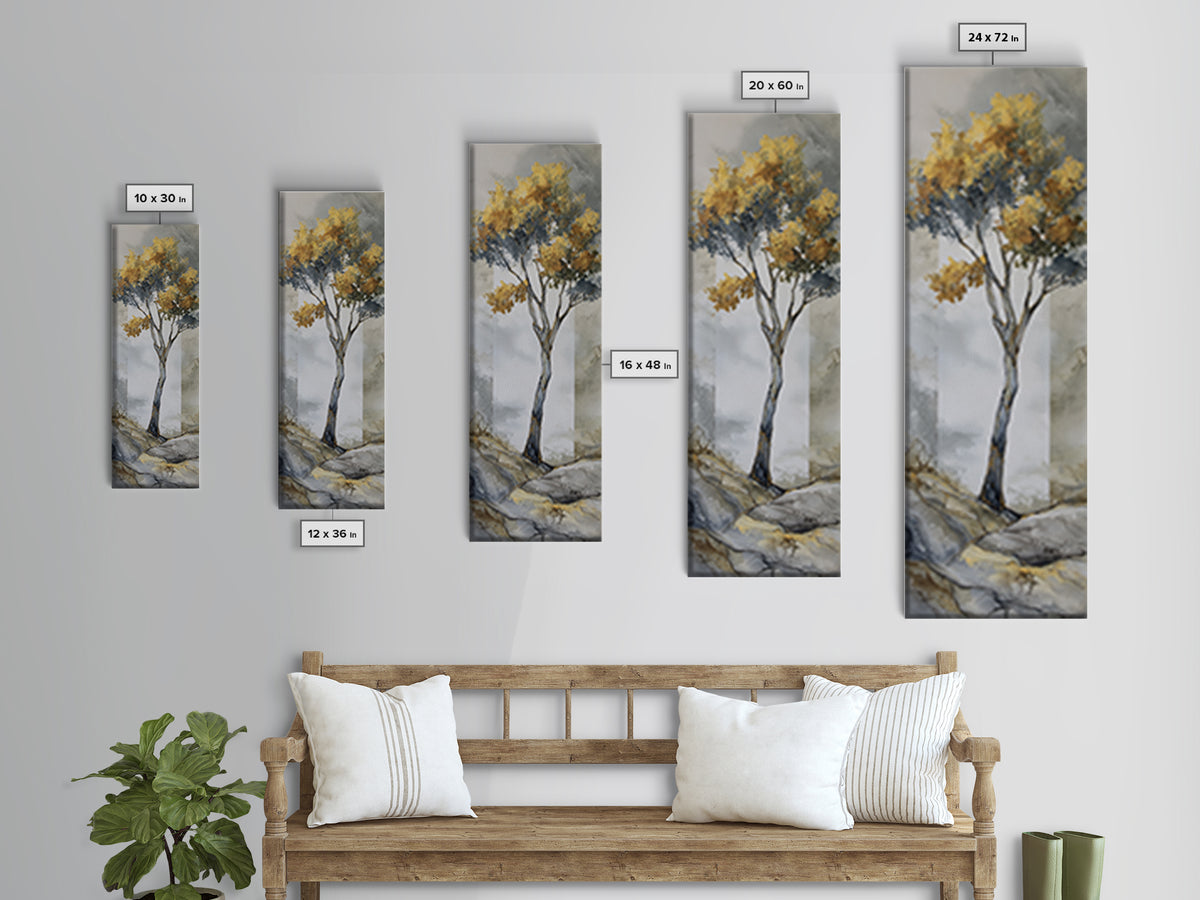 Ink Wash Tree Symbolizing Stability Framed Canvas Print, Office Art, Cubicle Decor, Office Decor, Fine Art, Focus, OFF-1x3-50