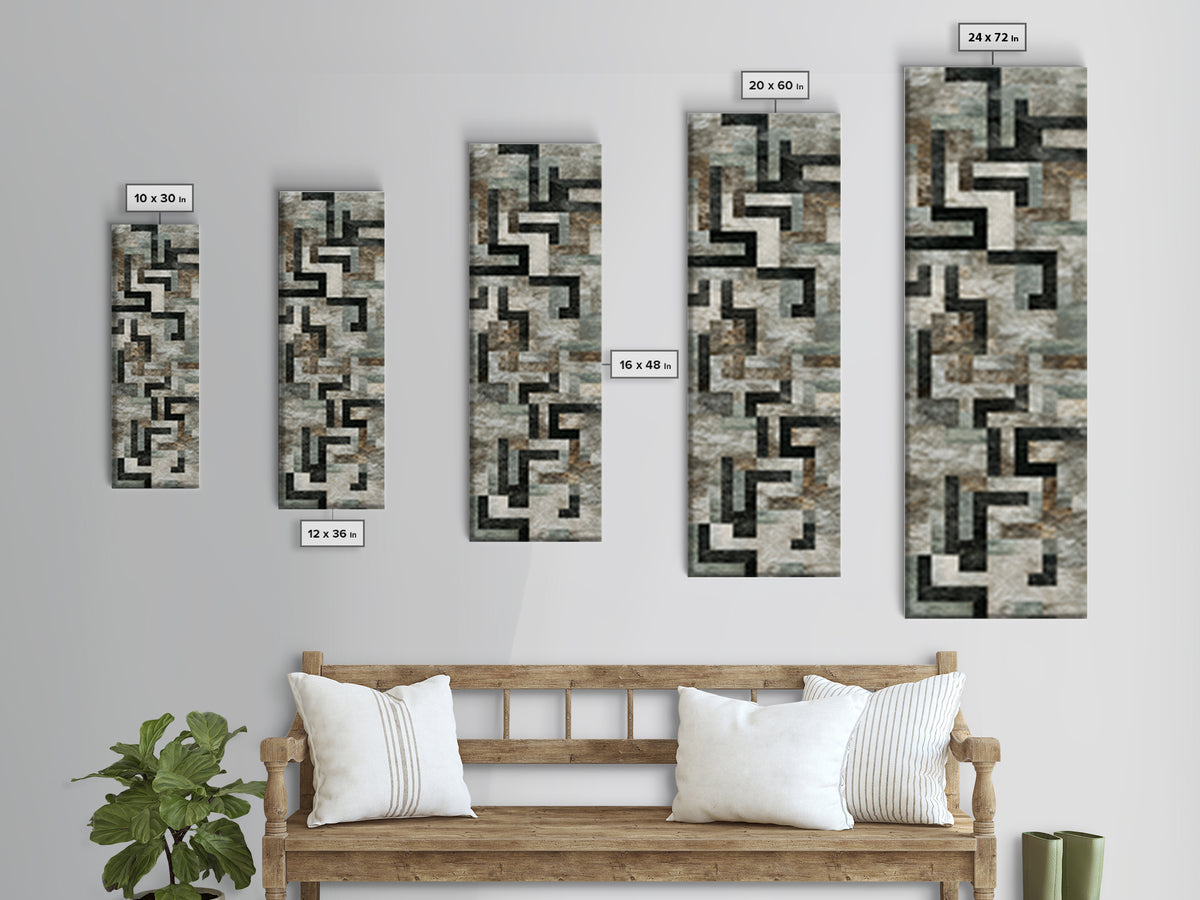 Geometric Labyrinth Pattern Framed Canvas Print, Office Art, Office Wall Art, Office Decor, Abstract Art, Focus, OFF-1x3-54