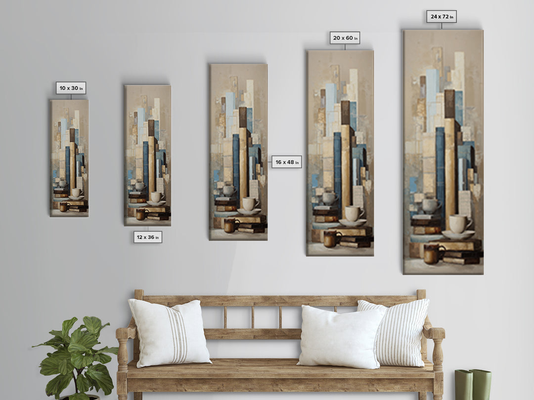 Books and Coffee Still Life Canvas Print, Office Art, Minimalist Decor, Office Decor, Fine Art, Focus, Digital Wall Art, OFF-1x3-93