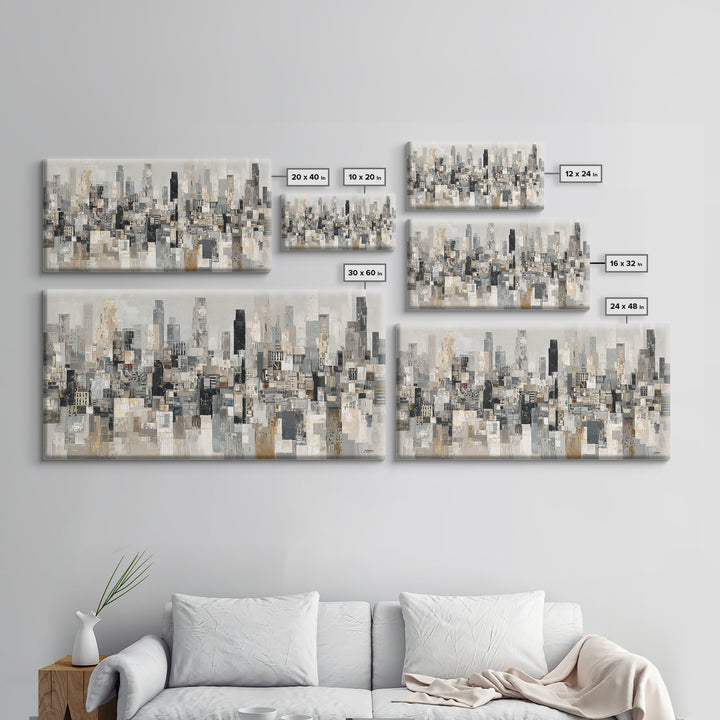 Black and White City Skyline Silhouette Framed Canvas Print, Office Art, Home Decor, Office Decor, Fine Art, Focus, Art Deco, OFF-2x1-1