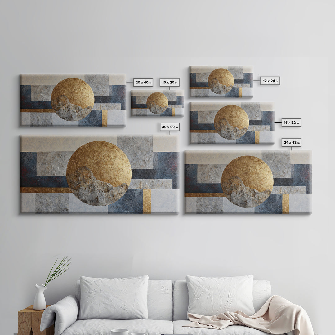 Gold Circle and Line Composition for Clarity Framed Canvas Print, Office Art, Living Room Decor, Office Decor, Fine Art, Focus, OFF-2x1-100