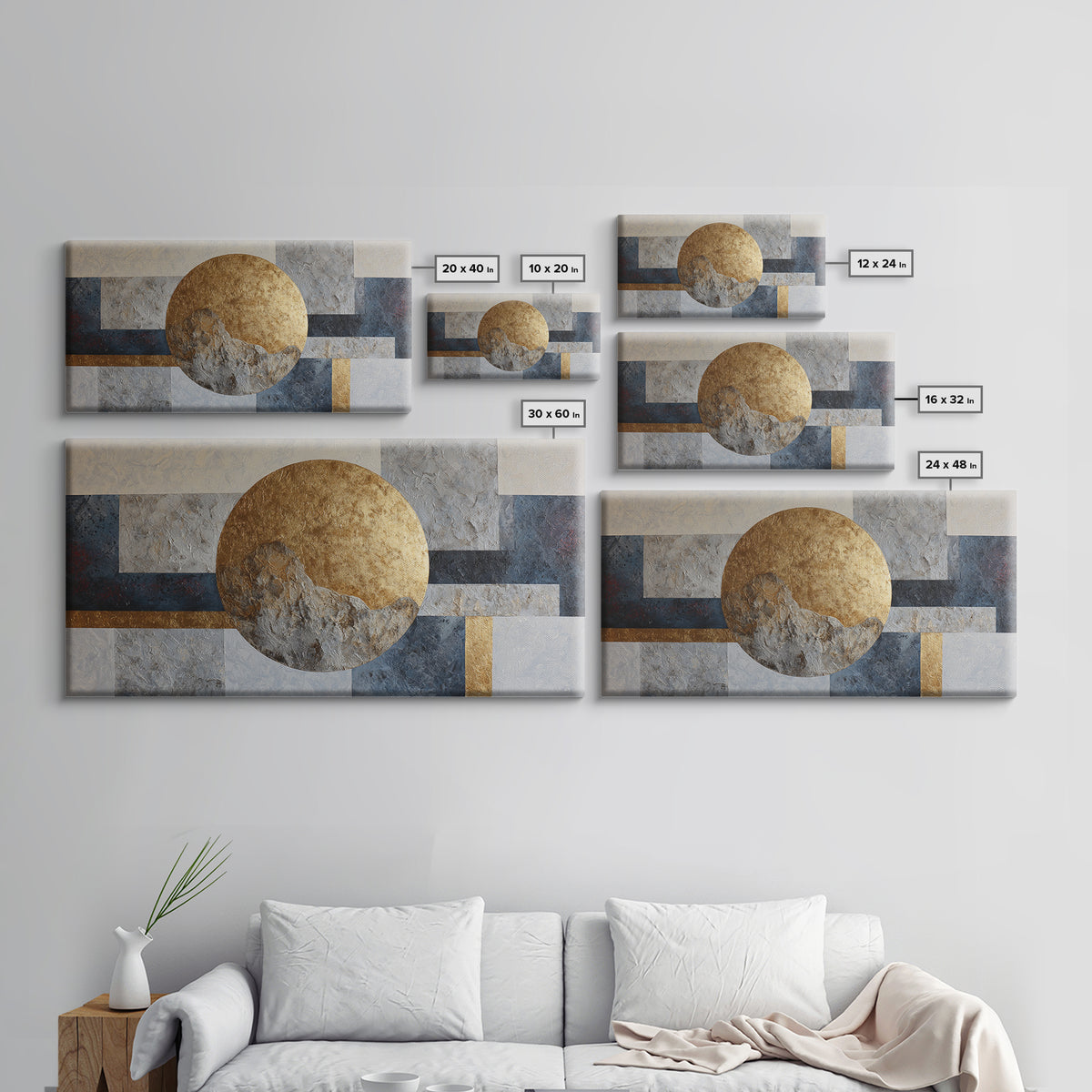 Gold Circle and Line Composition for Clarity Framed Canvas Print, Office Art, Living Room Decor, Office Decor, Fine Art, Focus, OFF-2x1-100