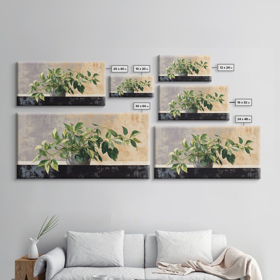 Desk Plant Botanical Closeup Framed Canvas Print, Office Art, Art Print, Office Decor, Watercolor Art, Focus, Printable, OFF-2x1-12