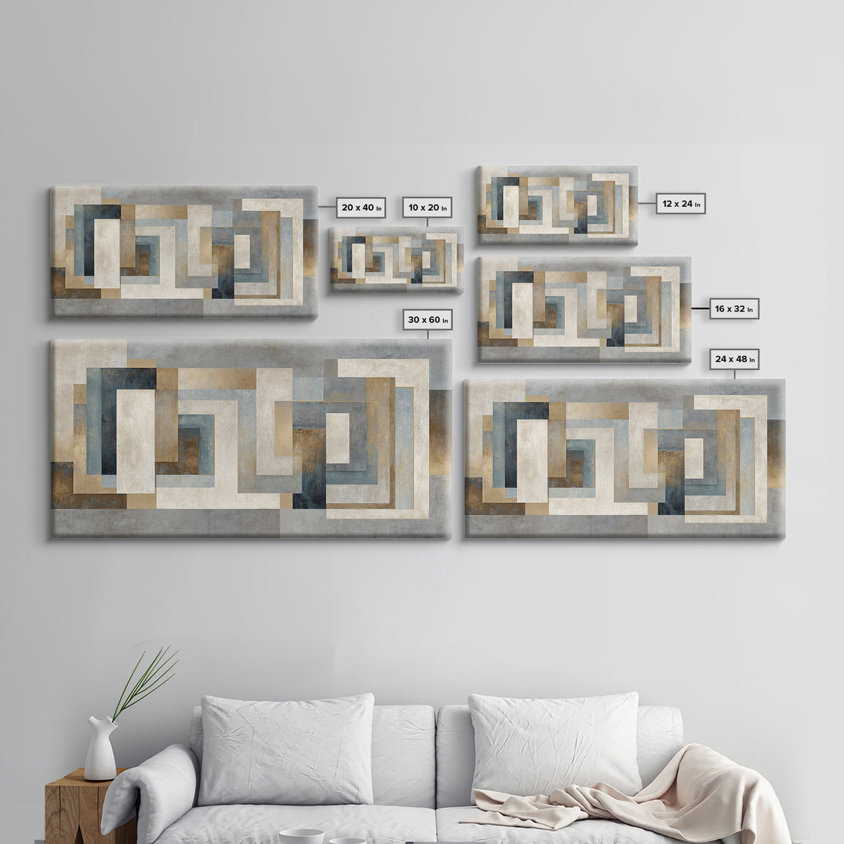 Geometric Labyrinth Pattern Framed Canvas Print, Office Art, Fine Art Print, Office Decor, Abstract Art, Focus, Poster, OFF-2x1-14