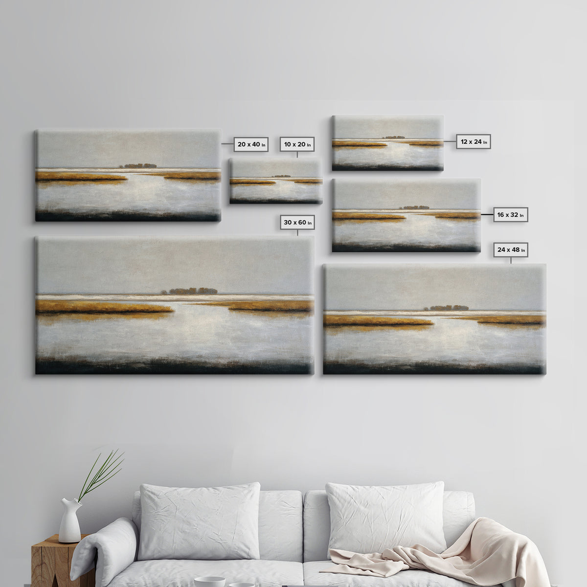 Dignified Neutral Landscape Framed Canvas Print, Office Art, Digital Wall Art, Office Decor, Oil Painting, Focus, OFF-2x1-3