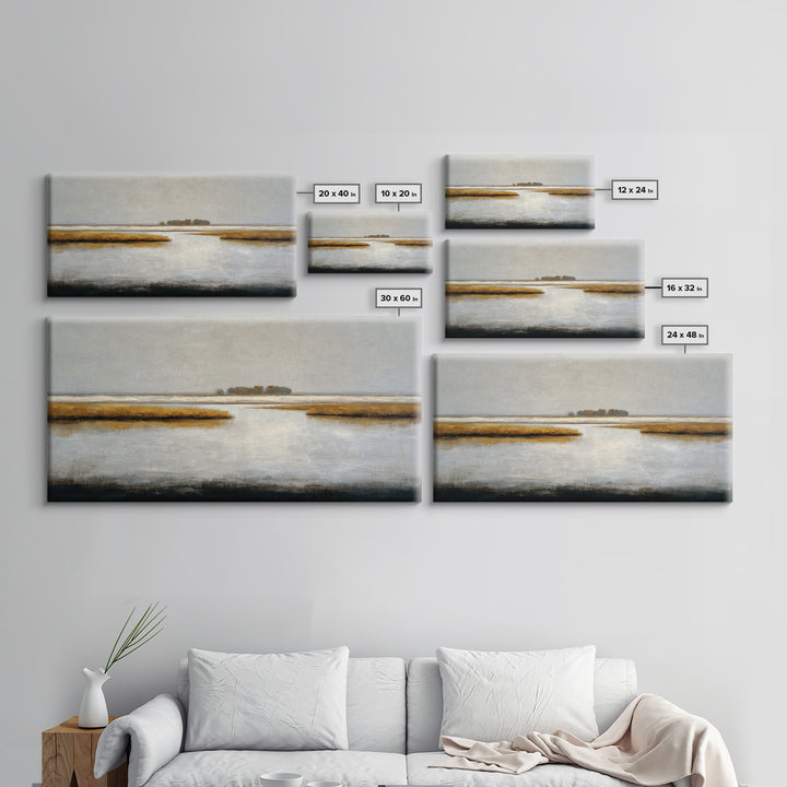 Dignified Neutral Landscape Framed Canvas Print, Office Art, Digital Wall Art, Office Decor, Oil Painting, Focus, OFF-2x1-3
