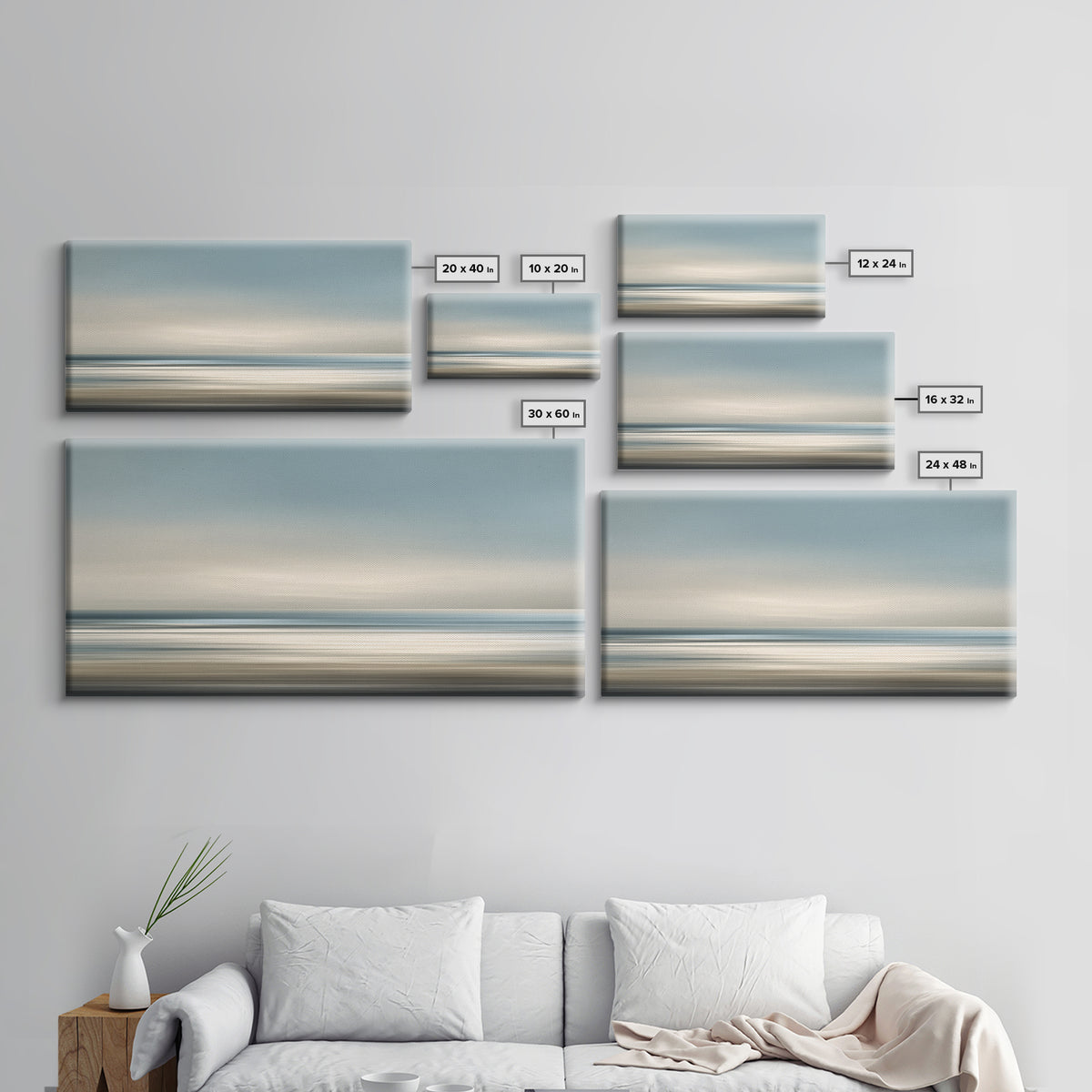 Calm Ocean Horizon for Stress Relief Framed Canvas Print, Office Art, Art Deco, Office Decor, Fine Art, Focus, Bedroom Wall Art, OFF-2x1-55