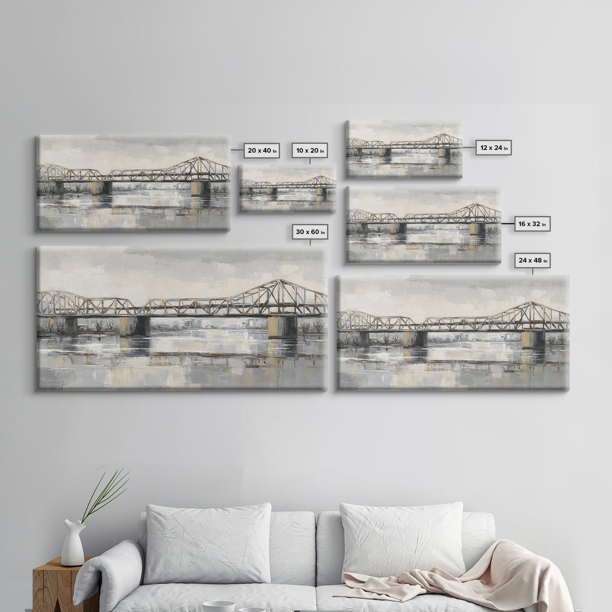 Monochrome Bridge Structure Framed Canvas Print, Office Art, Luxury Decor, Office Decor, Fine Art, Focus, Pet Portrait, OFF-2x1-6