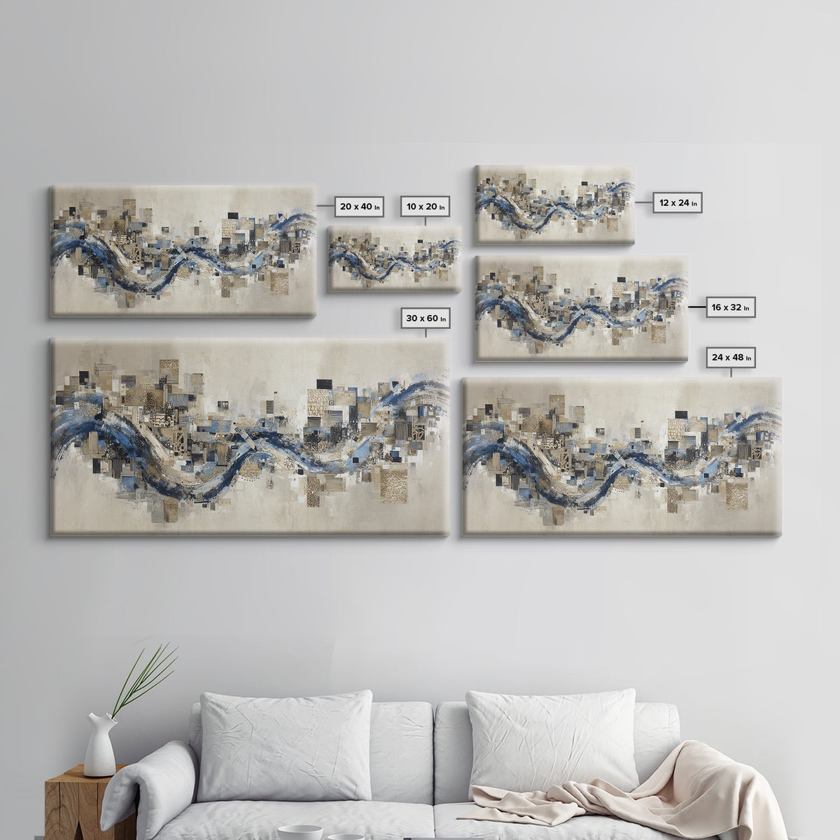 Blue Abstract Wave Pattern for Focus Canvas Print, Office Art, Decor, Office Decor, Abstract Art, Focus, Wall Prints, OFF-2x1-61