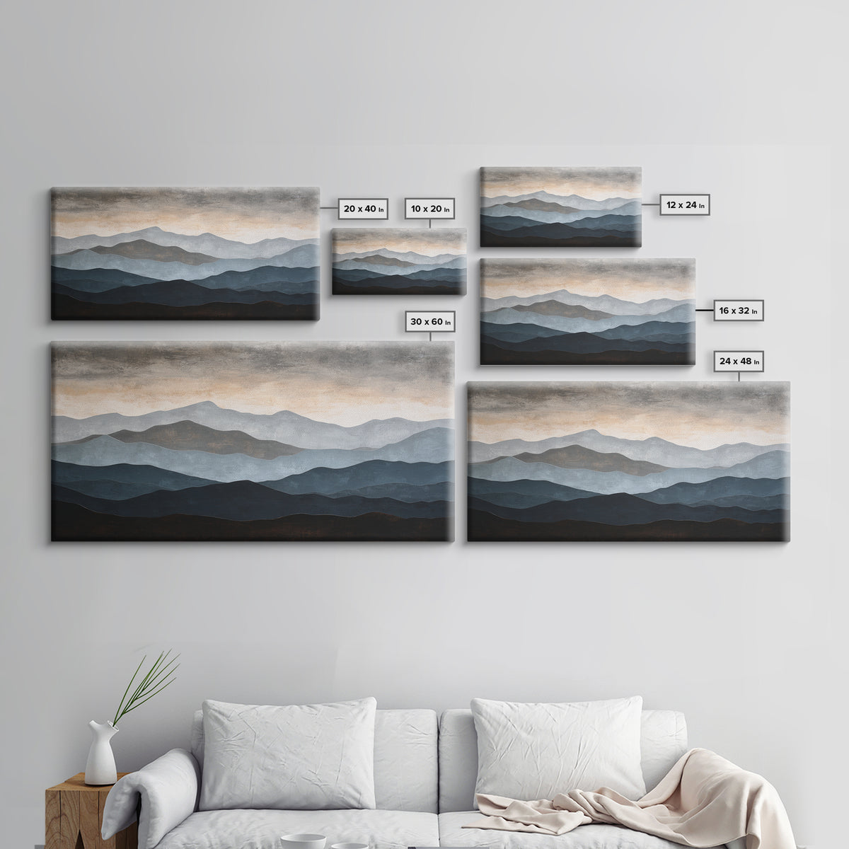 Minimal Mountain Sunrise for Focus Canvas Print, Office Art, Wall Decor, Office Decor, Oil Painting, Focus, Abstract Art, OFF-2x1-70