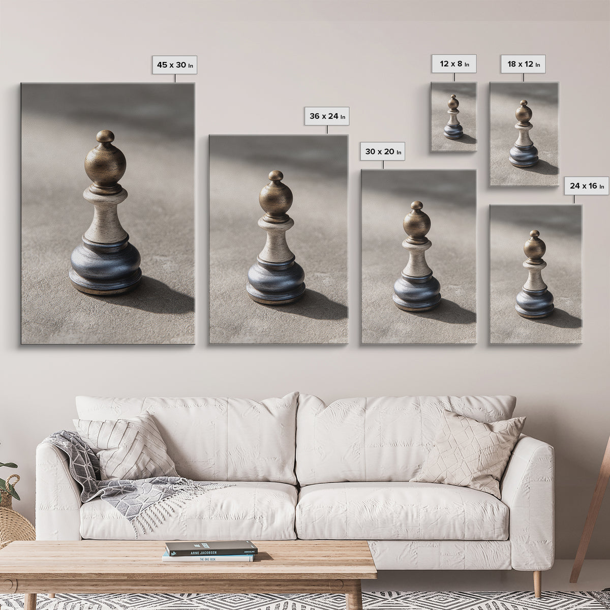 Minimal Chess Piece Still Life Framed Canvas Print, Office Art, Contemporary Art, Office Decor, Oil Painting, Focus, OFF-2x3-21