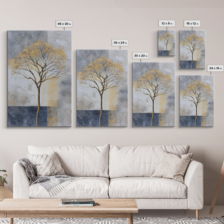 Ink Wash Tree Symbolizing Stability Framed Canvas Print, Office Art, Textured Painting, Office Decor, Fine Art, Focus, OFF-2x3-22