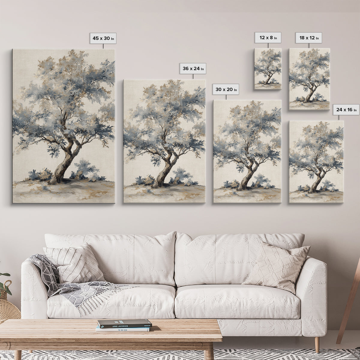 Ink Wash Tree Symbolizing Stability Framed Canvas Print, Office Art, Textured Painting, Office Decor, Fine Art, Focus, OFF-2x3-46