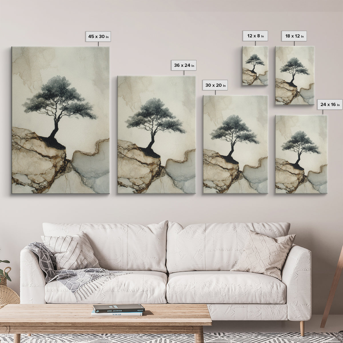 Ink Wash Tree Symbolizing Stability Canvas Print, Office Art, Poster, Office Decor, Fine Art, Focus, Canvas Wall Art, OFF-2x3-70