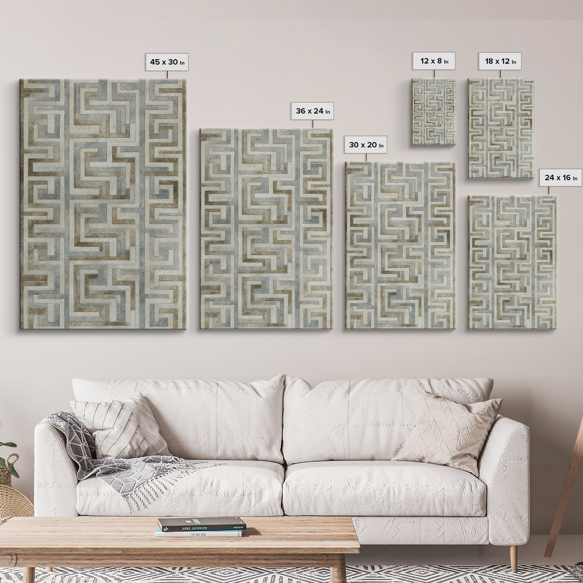 Geometric Labyrinth Pattern Framed Canvas Print, Office Art, Wall Decor, Office Decor, Abstract Art, Focus, Wall Prints, OFF-2x3-74