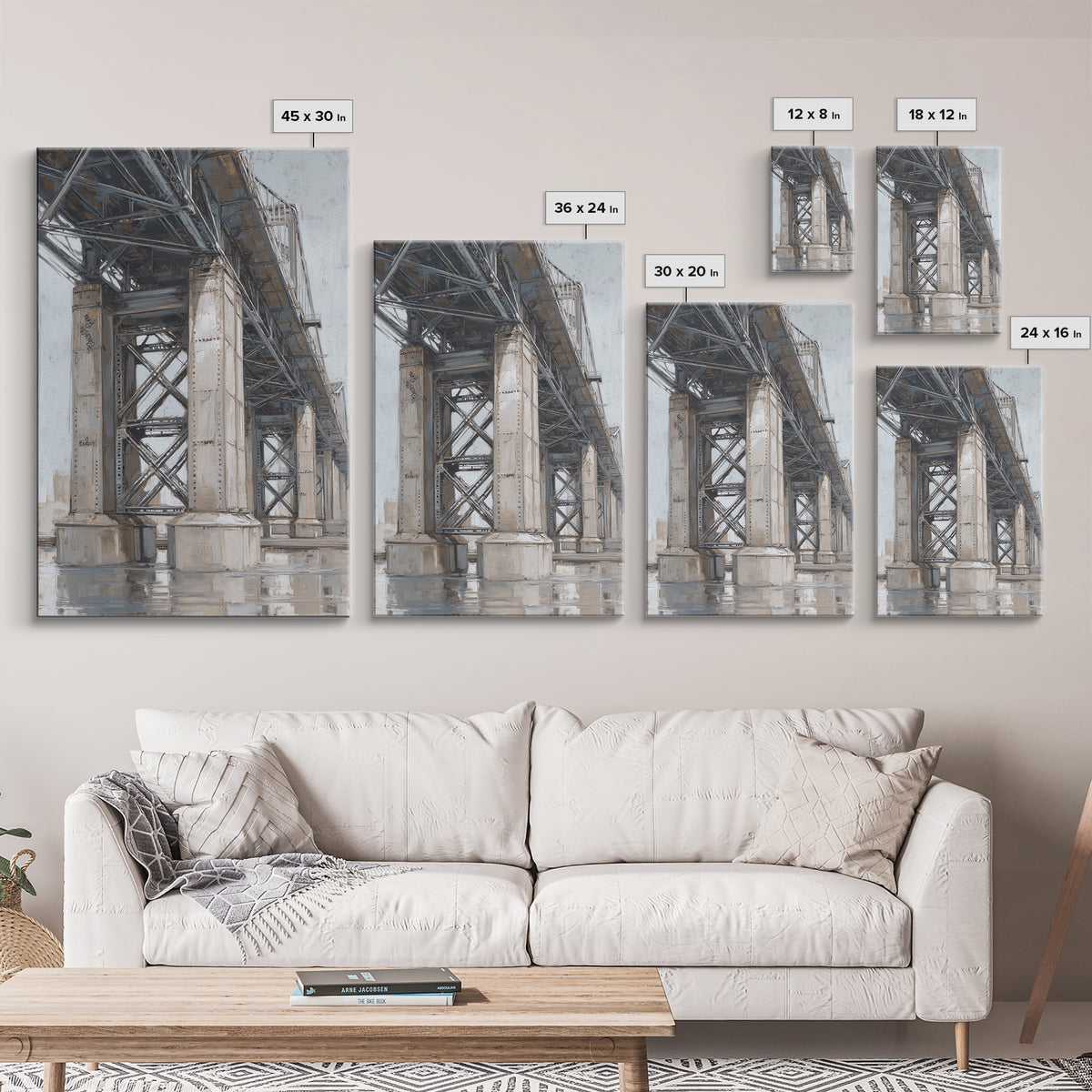 Monochrome Bridge Structure Framed Canvas Print, Office Art, Printable, Office Decor, Fine Art, Focus, Printable Art, OFF-2x3-90