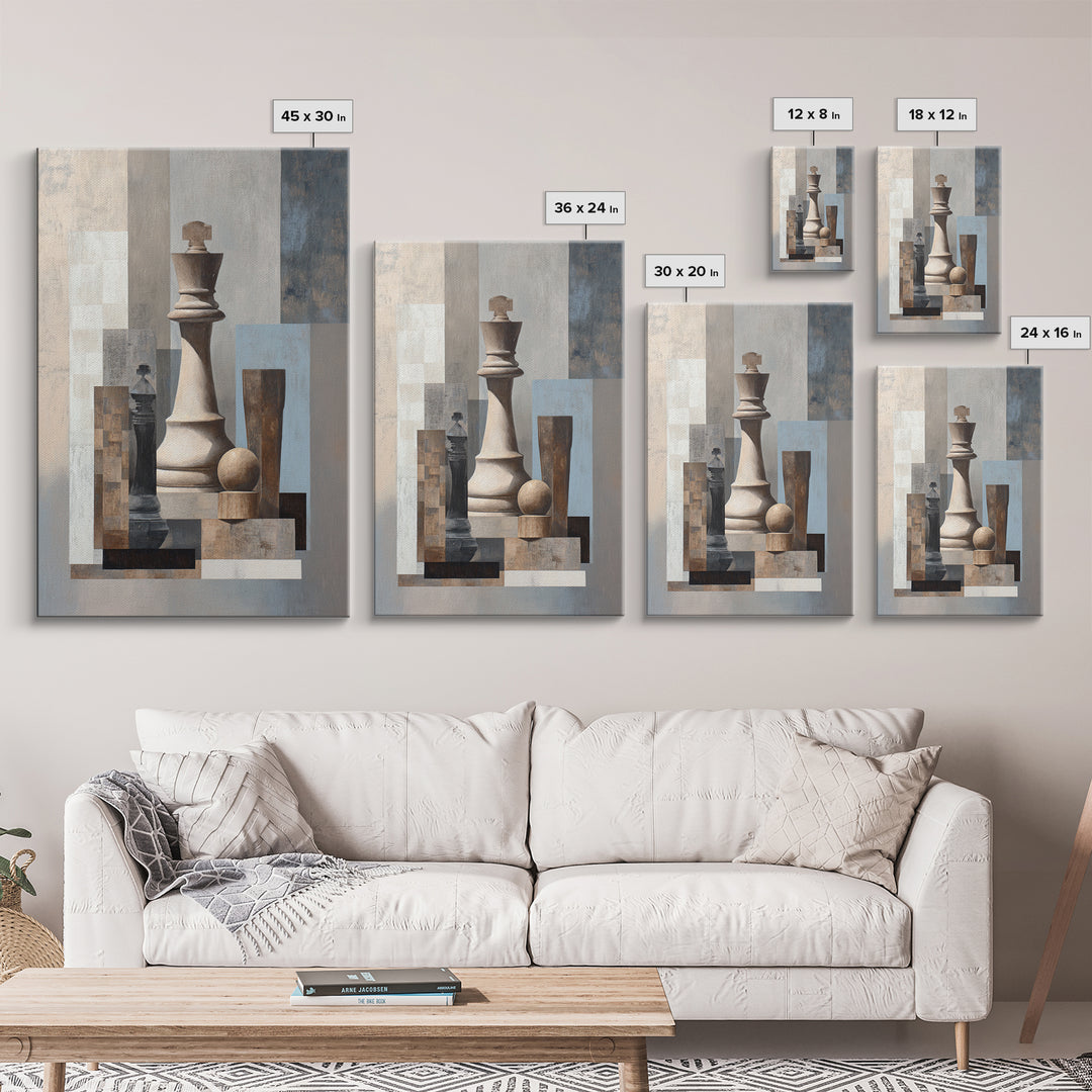 Minimal Chess Piece Still Life Framed Canvas Print, Office Art, Digital Wall Art, Office Decor, Fine Art, Focus, Dopamine Decor, OFF-2x3-93