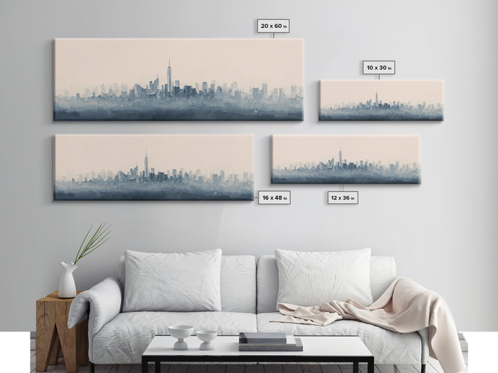 Black and White City Skyline Silhouette Canvas Print, Office Art, Office Decor, Abstract Art, Focus, Gallery Decor, OFF-3x1-21