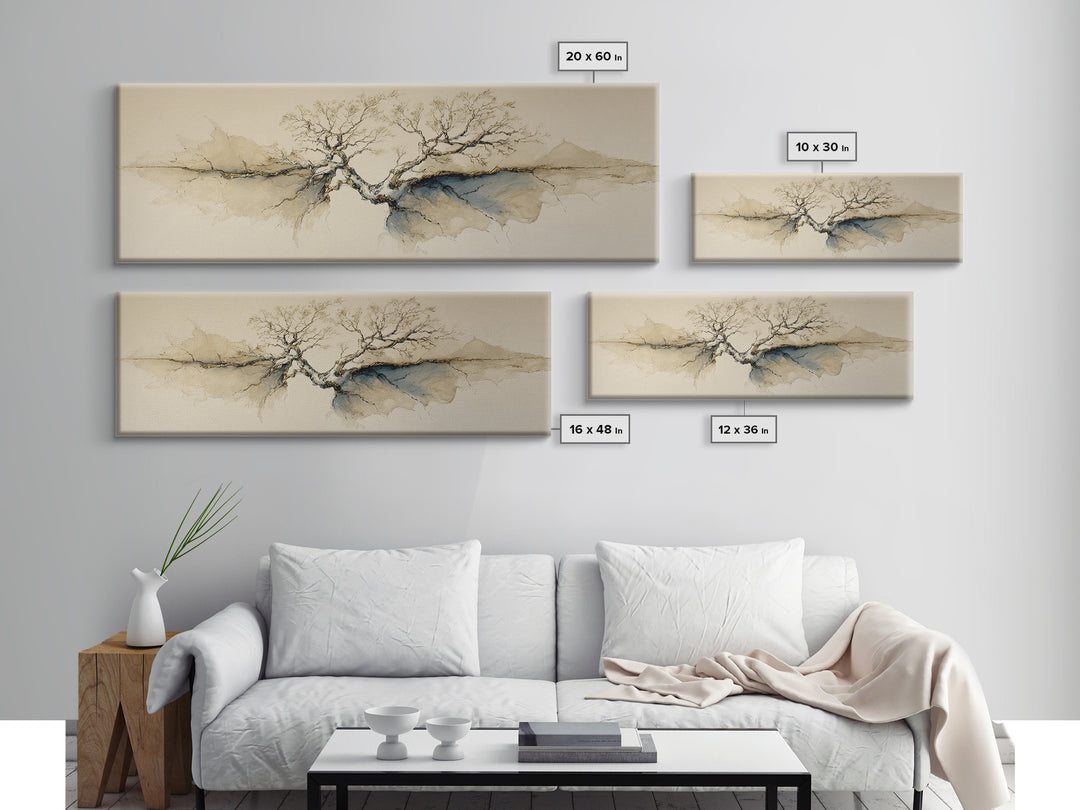 Ink Wash Tree Symbolizing Stability Canvas Print, Office Art, Wall Art, Office Decor, Fine Art, Focus, Boho, Art Deco, OFF-3x1-30