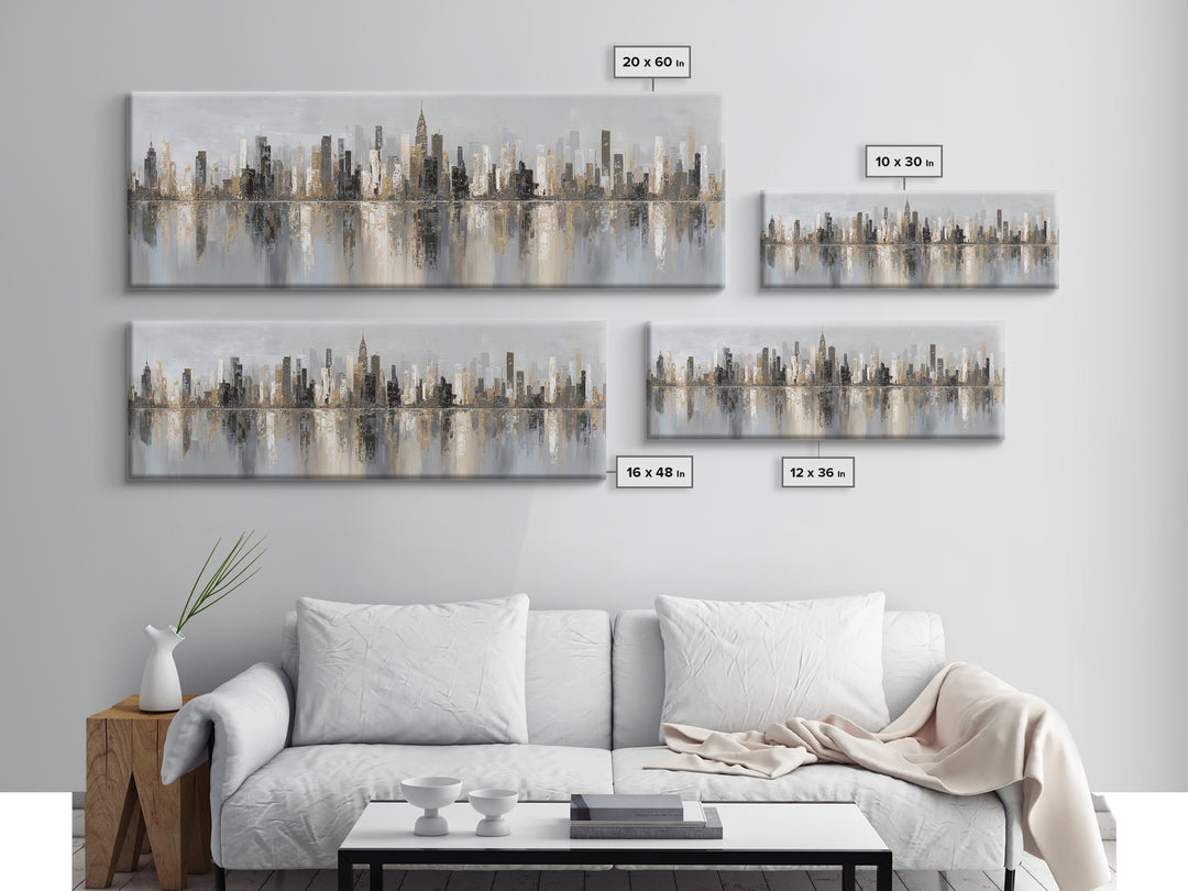 Black and White City Skyline Silhouette Canvas Print, Office Art, Trendy Wall Art, Office Decor, Focus, Minimalist Decor, OFF-3x1-93