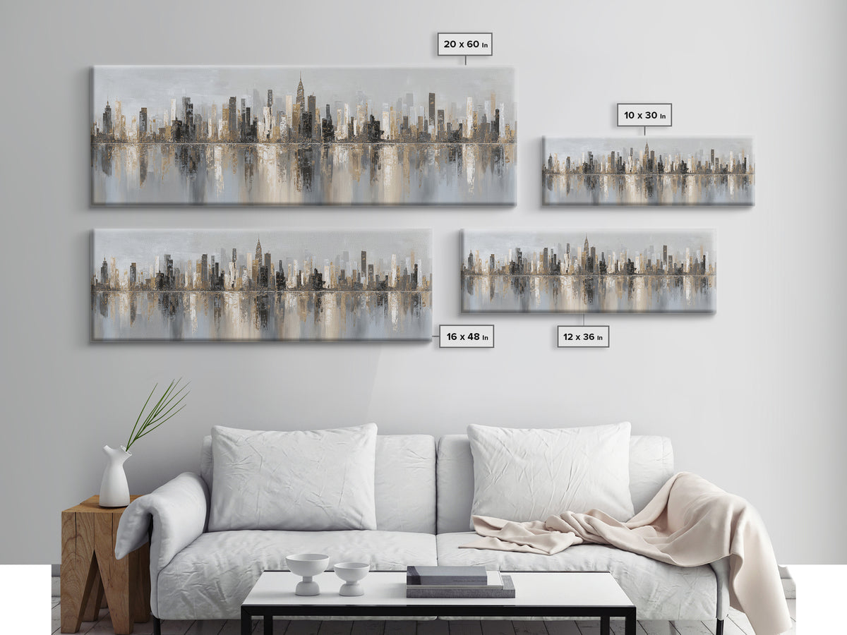 Black and White City Skyline Silhouette Canvas Print, Office Art, Trendy Wall Art, Office Decor, Focus, Minimalist Decor, OFF-3x1-93