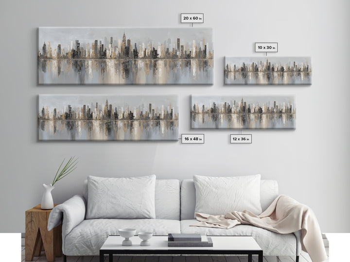 Black and White City Skyline Silhouette Canvas Print, Office Art, Trendy Wall Art, Office Decor, Focus, Minimalist Decor, OFF-3x1-93