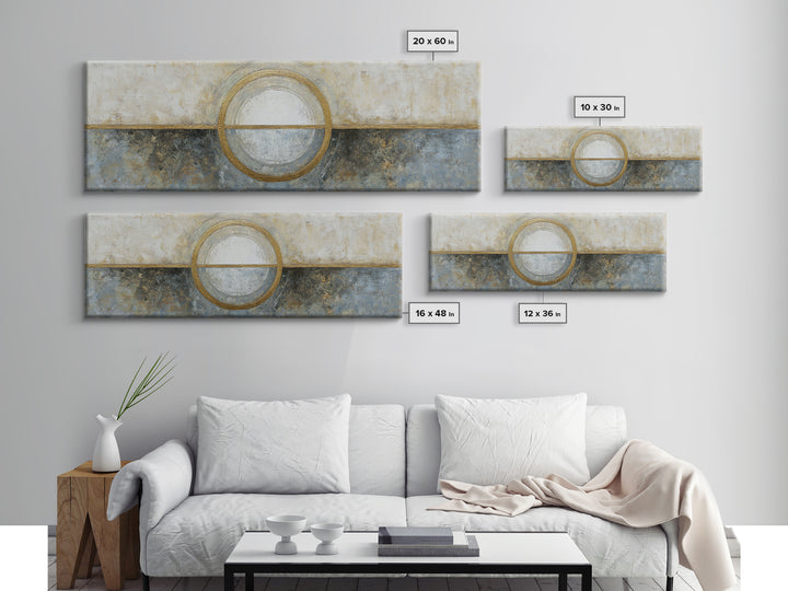 Gold Circle and Line Composition for Clarity Canvas Print, Office Art, Neutral Decor, Office Decor, Abstract Art, Focus, OFF-3x1-96
