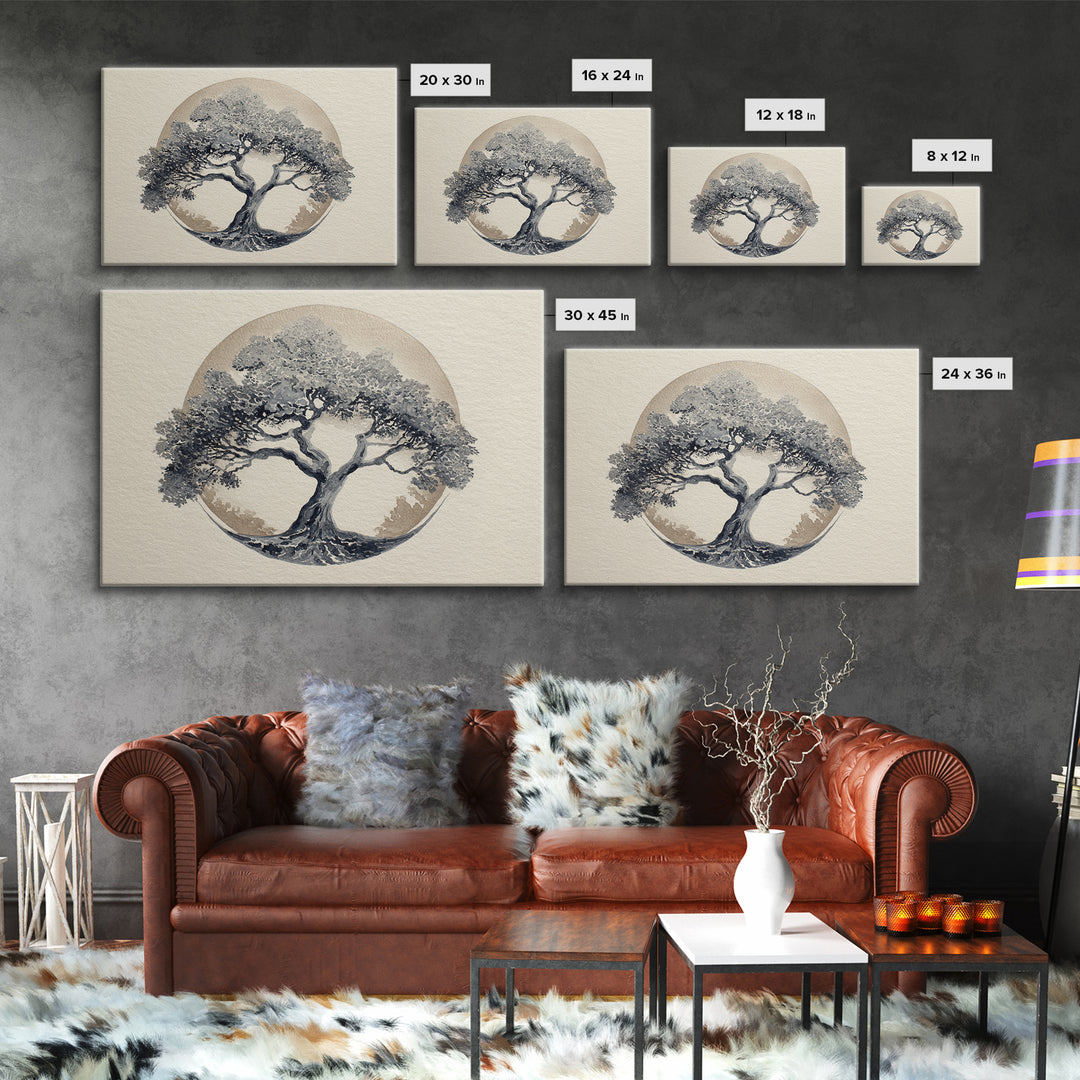 Ink Wash Tree Symbolizing Stability Framed Canvas Print, Office Art, Printable Wall Art, Office Decor, Fine Art, Focus, OFF-3x2-18