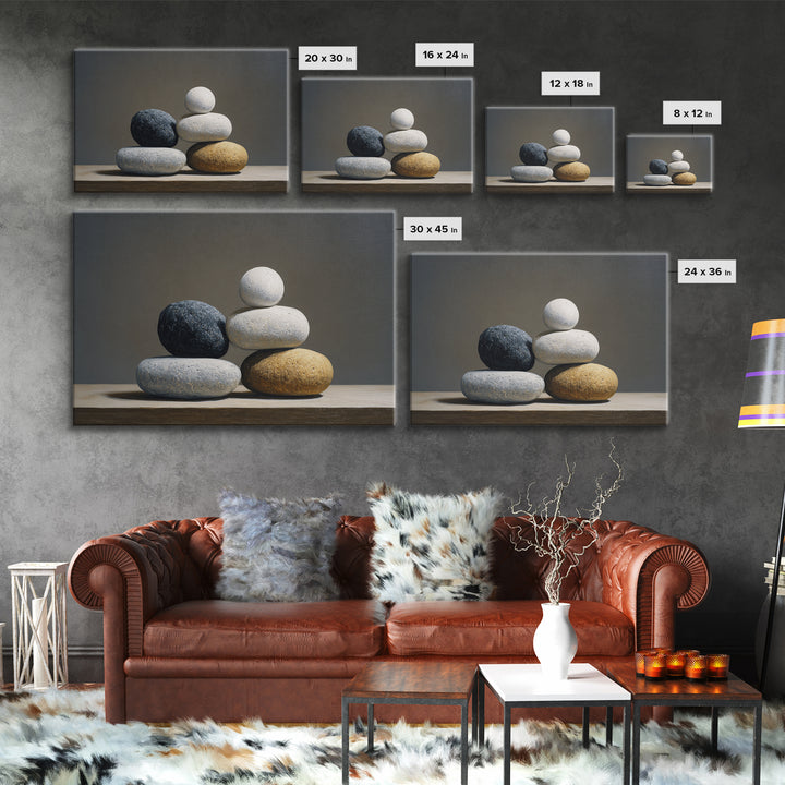 Balanced Stone Composition Framed Canvas Print, Office Art, Digital Wall Art, Office Decor, Fine Art, Focus, Dopamine Decor, OFF-3x2-28