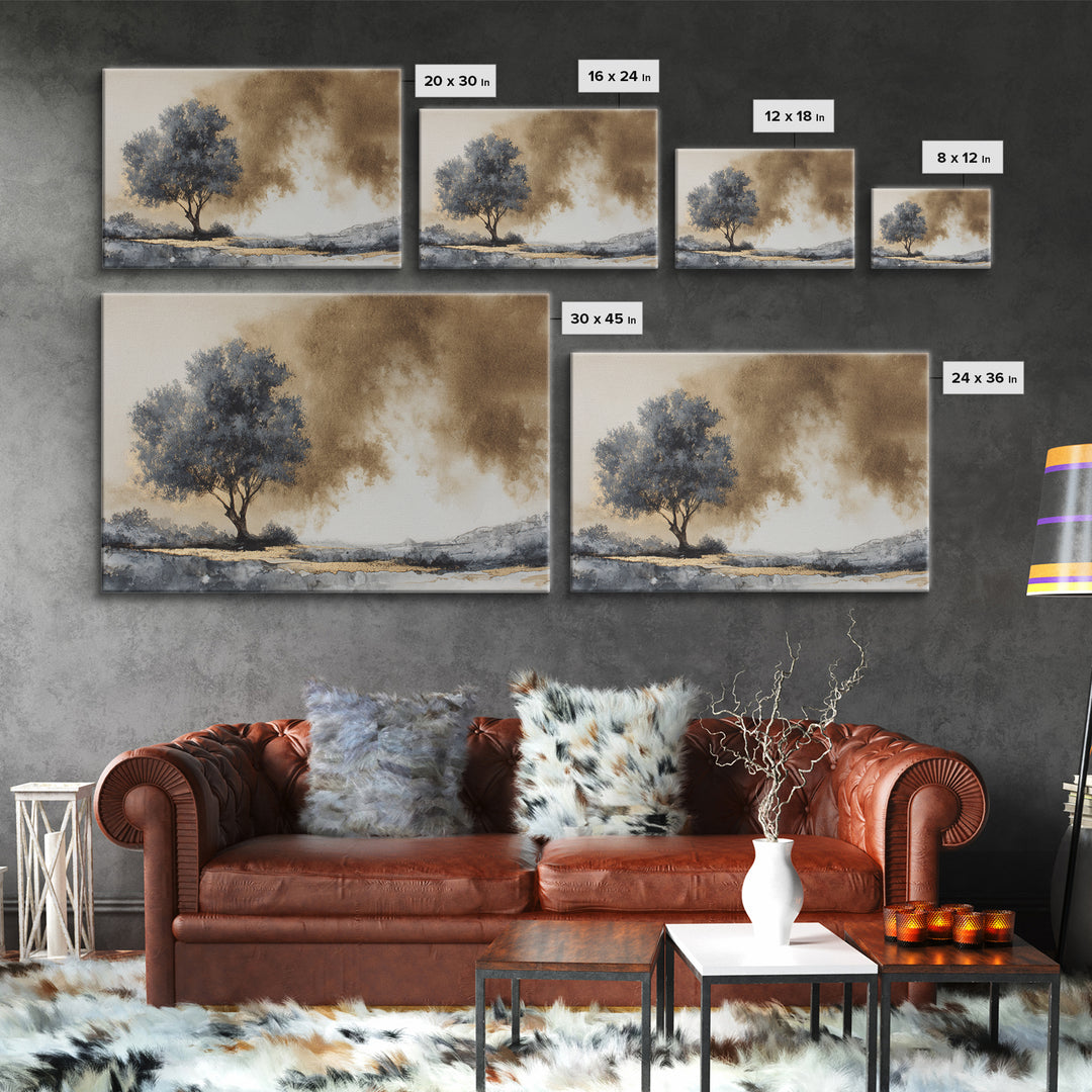 Ink Wash Tree Symbolizing Stability Canvas Print, Office Art, Art Deco, Office Decor, Fine Art, Focus, Bedroom Wall Art, OFF-3x2-66
