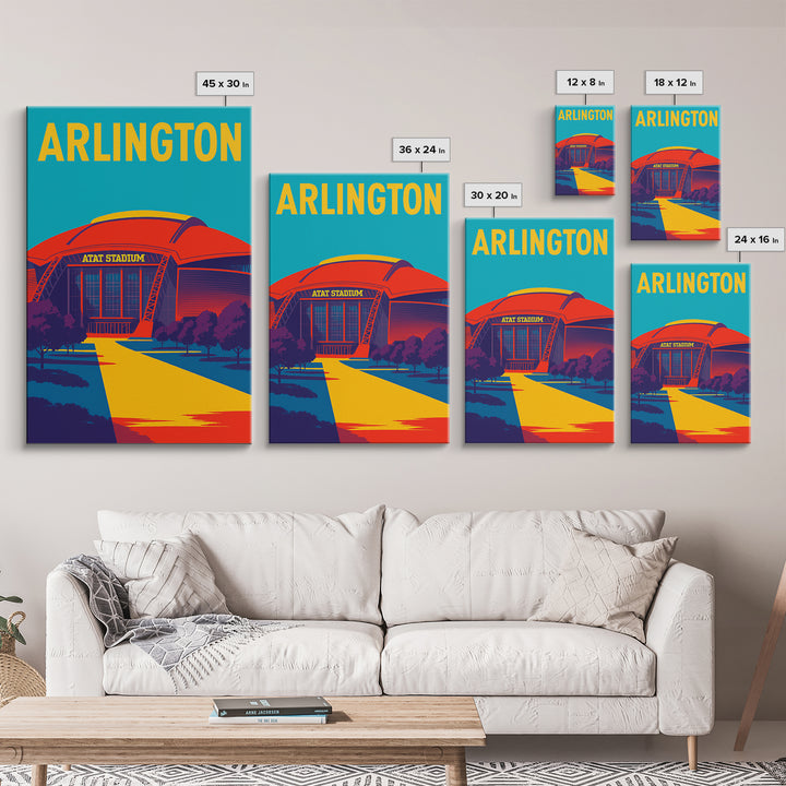Arlington Texas Travel Poster, Canvas Print, Colorful Graphic Wall Art, Arlington Travel Art, Retro Travel Print, Travel Poster Art
