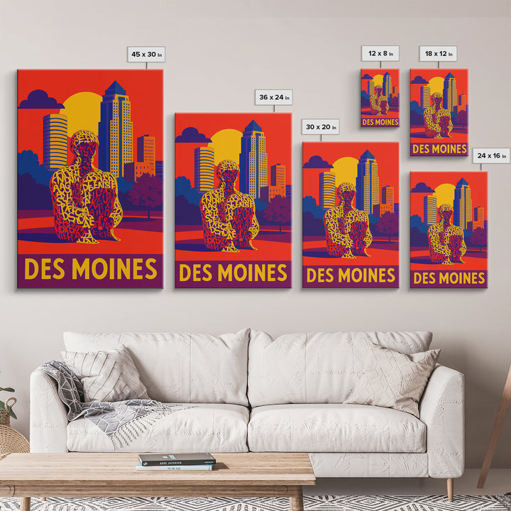 Des Moines Travel Poster, Framed Canvas Print, High Contrast City Poster, Des Moines Poster Print, Travel Poster Art, City Travel Prints