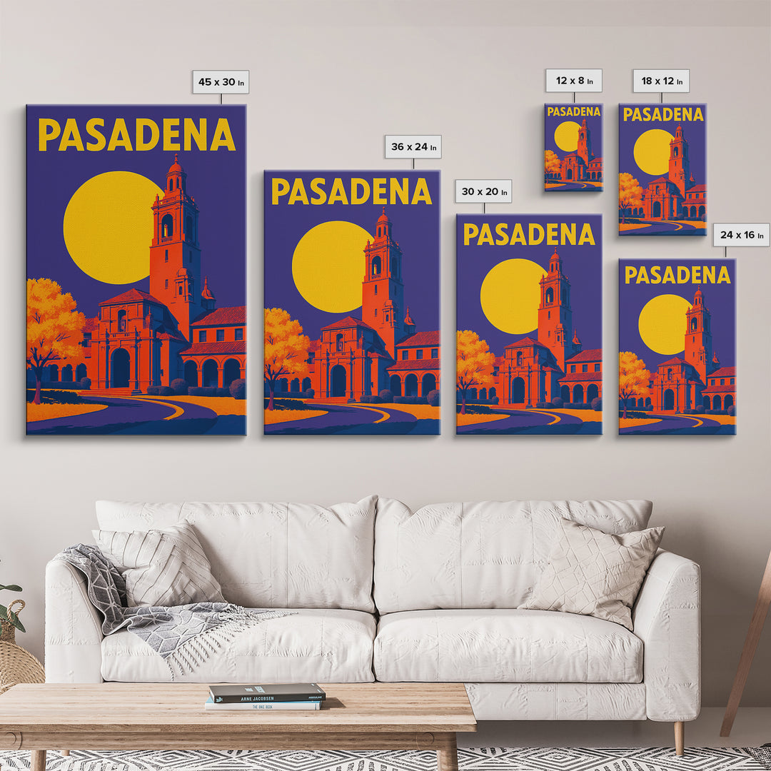 Pasadena Travel Poster, Framed Canvas Print, Vibrant Retro Travel Art, Pasadena Poster Print, Vintage City Art, Vintage Travel Art
