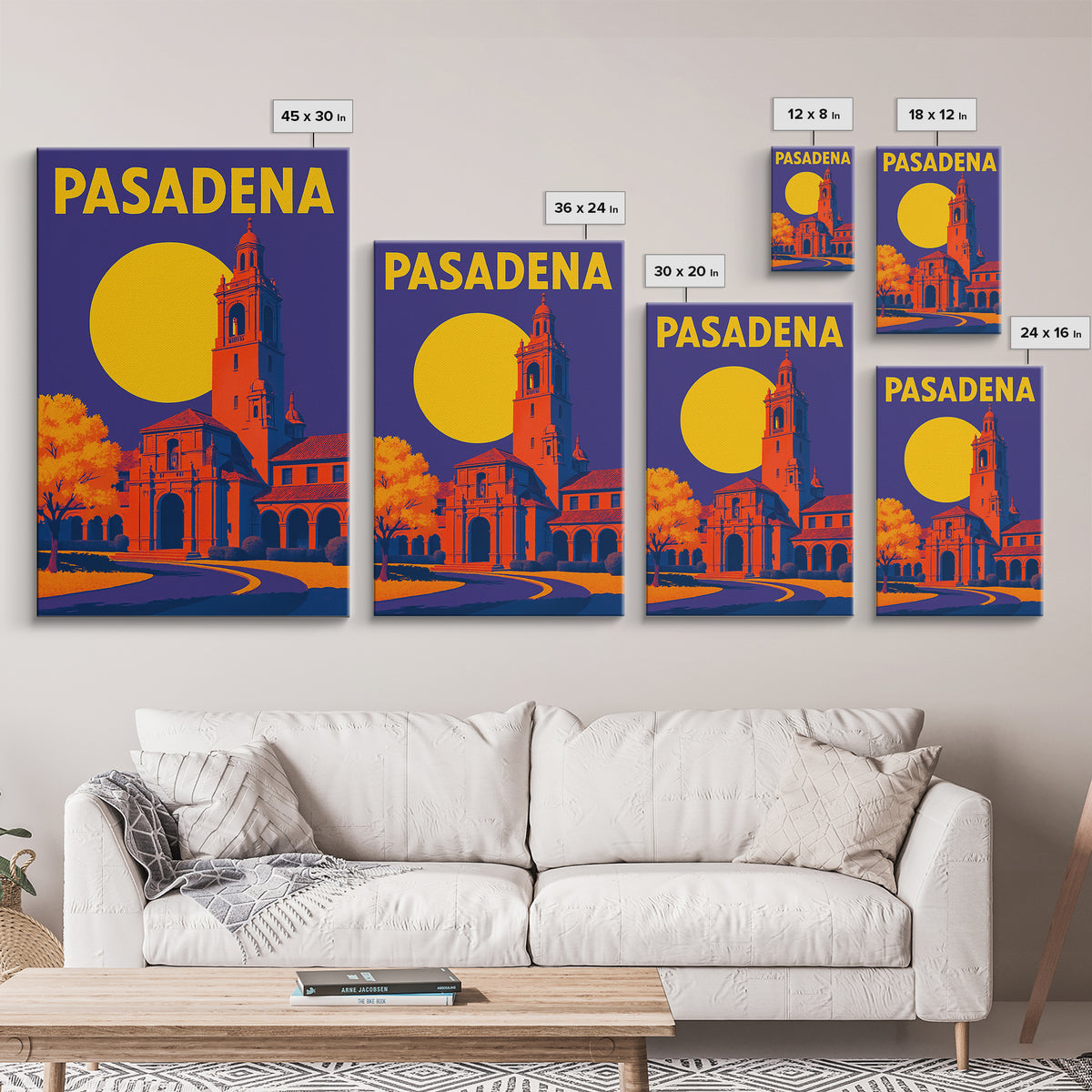 Pasadena Travel Poster, Framed Canvas Print, Vibrant Retro Travel Art, Pasadena Poster Print, Vintage City Art, Vintage Travel Art