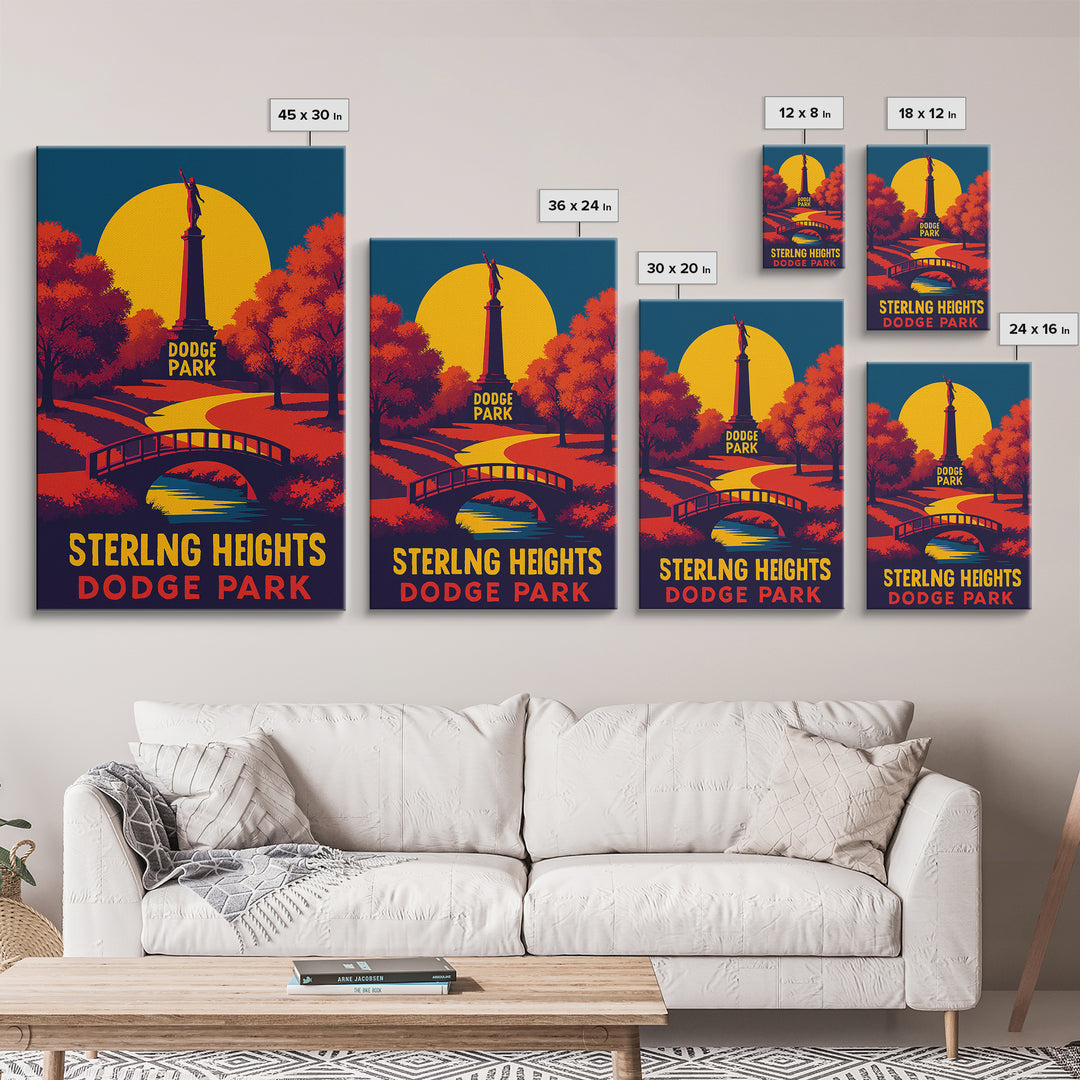 Sterling Heights Travel Poster, Canvas Print, Vibrant Retro Travel Art, Sterling Heights Art Print, Modern Wall Decor, Travel Wall Art