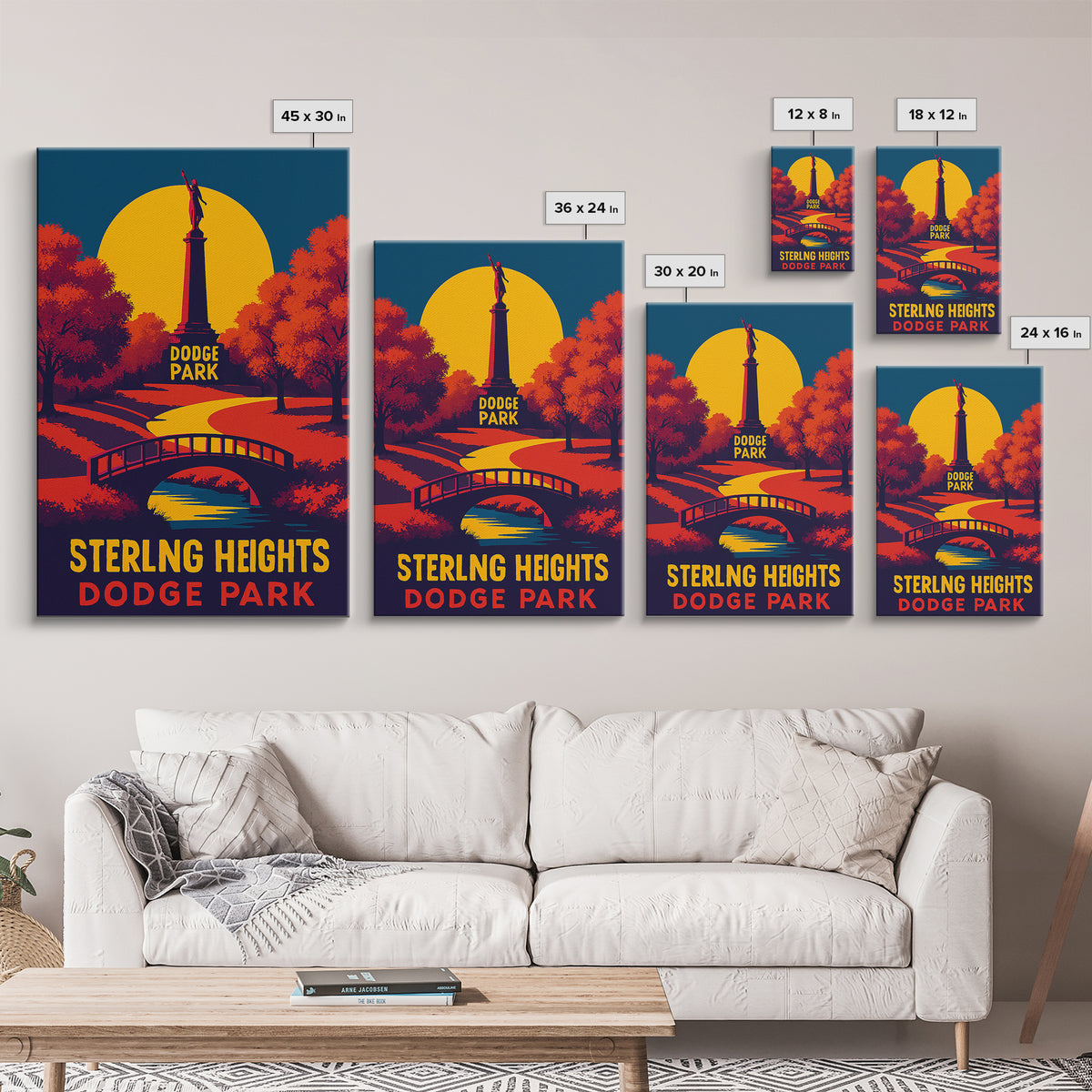 Sterling Heights Travel Poster, Canvas Print, Vibrant Retro Travel Art, Sterling Heights Art Print, Modern Wall Decor, Travel Wall Art