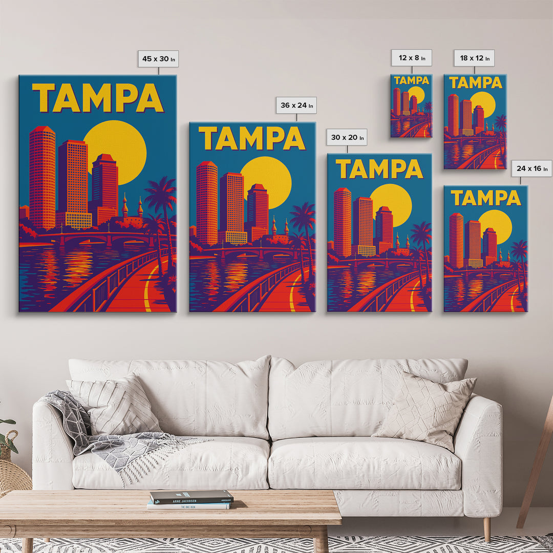 Tampa Florida Travel Poster, Framed Canvas Print, Colorful Graphic Wall Art, Tampa Poster Print, Mid Century Wall Art, Travel Art Print