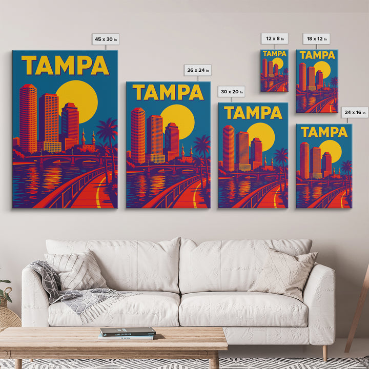 Tampa Florida Travel Poster, Framed Canvas Print, Colorful Graphic Wall Art, Tampa Poster Print, Mid Century Wall Art, Travel Art Print
