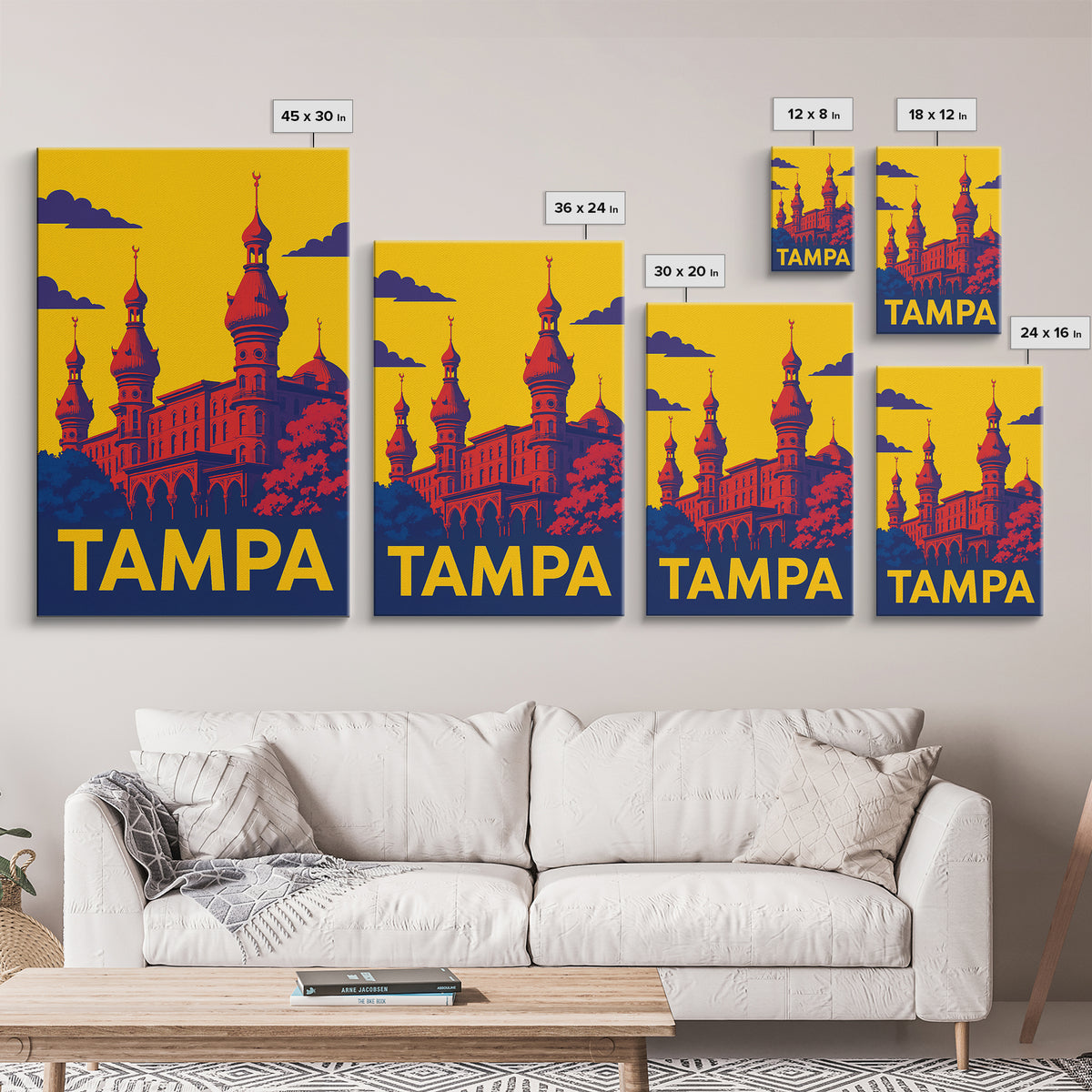 Tampa Travel Poster, Canvas Print, Colorful Graphic Wall Art, Tampa Art Print, Wanderlust Decor, City Travel Prints, Living Room Wall Art