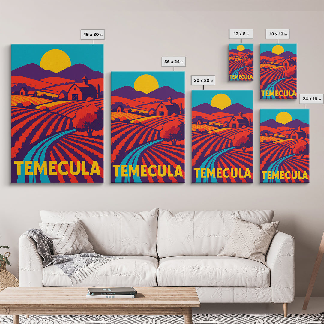 Temecula California Travel Poster, Canvas Print, Vibrant Retro Travel Art, Temecula Poster Print, Modern Wall Decor, Mid Century Wall Art