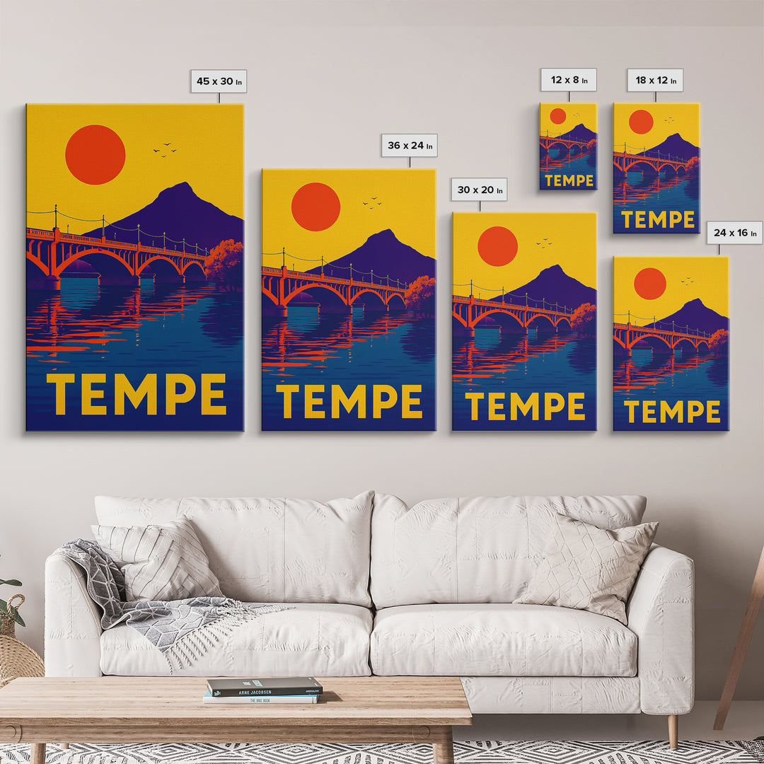 Tempe Arizona Travel Poster, Canvas Print, Vibrant Retro Travel Art, Tempe City Art, City Illustration, City Travel Prints, Poster Art