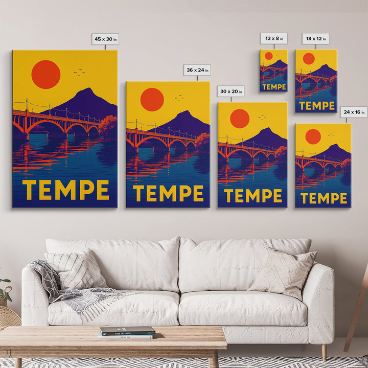 Tempe Arizona Travel Poster, Canvas Print, Vibrant Retro Travel Art, Tempe City Art, City Illustration, City Travel Prints, Poster Art