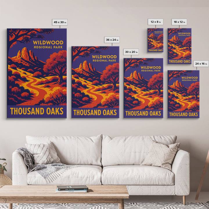 Thousand Oaks California Travel Poster, Canvas Print, Vibrant Retro Travel Art, Thousand Oaks Art Print, Travel Poster Set, Wall Art